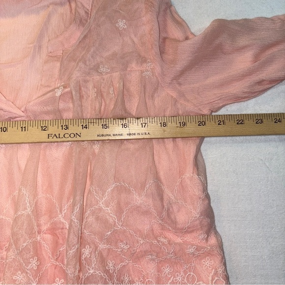 Pink Ruffled 3/4 Sleeve Blouse Women Large - Picture 6 of 10